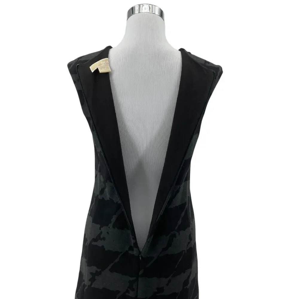 Michael Kors Black Gray Camouflage Sheath Dress Small Womens Sleeveless Back Zip
